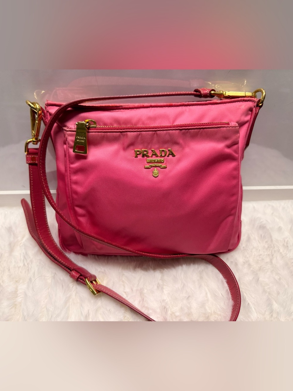 PRADA-165 Pink Tessuto Nylon Crossbody Bag